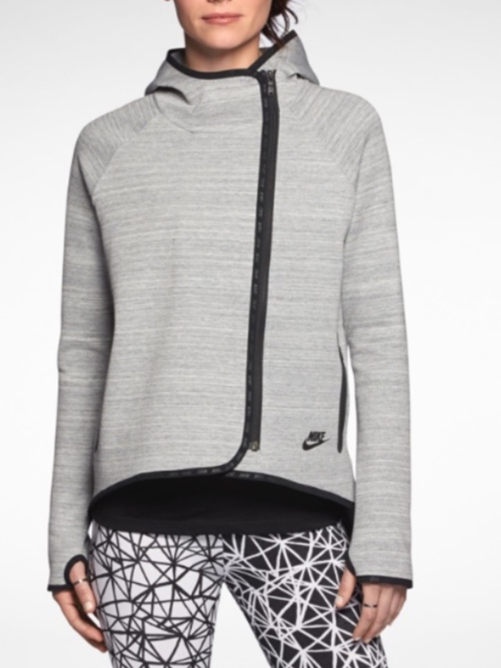 Nike Women's Light Gray Heathered Full-Zip Hooded Cape Hi-low Jacket size Medium